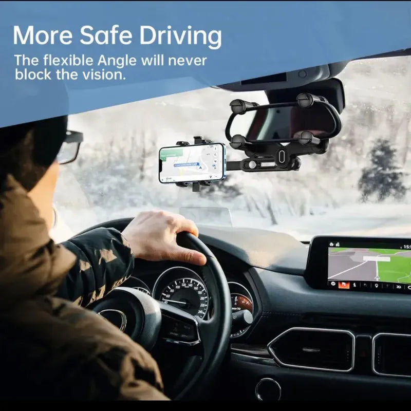360° Car Rearview Mirror Phone Holder -حامل هاتف في مرآة الرؤية الخلفية للسيارة بزاوية 360 درجة