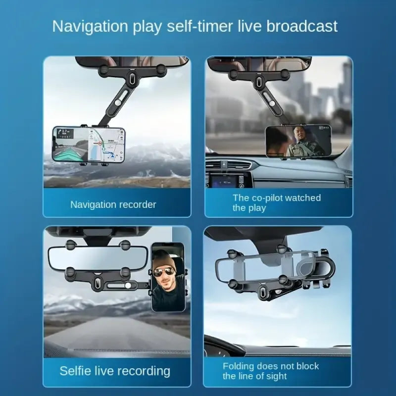 360° Car Rearview Mirror Phone Holder -حامل هاتف في مرآة الرؤية الخلفية للسيارة بزاوية 360 درجة