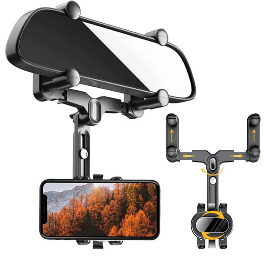 360° Car Rearview Mirror Phone Holder -حامل هاتف في مرآة الرؤية الخلفية للسيارة بزاوية 360 درجة