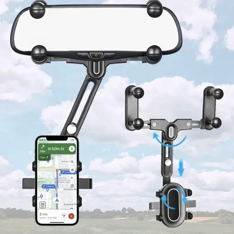 360° Car Rearview Mirror Phone Holder -حامل هاتف في مرآة الرؤية الخلفية للسيارة بزاوية 360 درجة